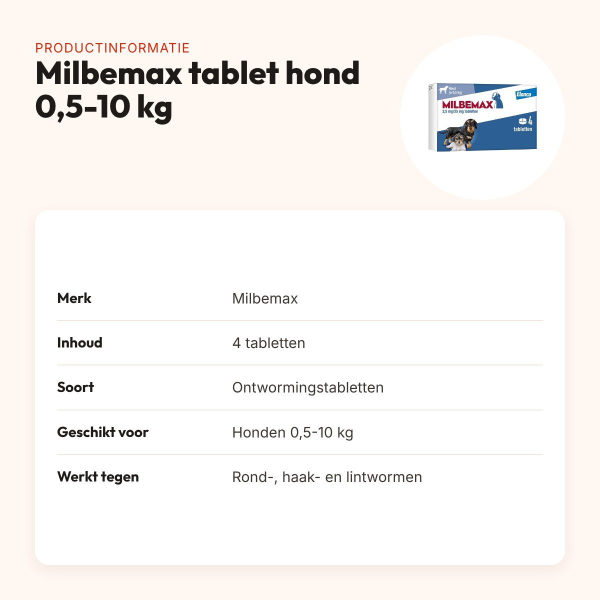 Milbemax ontwormingstabletten kleine hond en pup 0,5-10 kg – 4 tabletten – productinformatie
