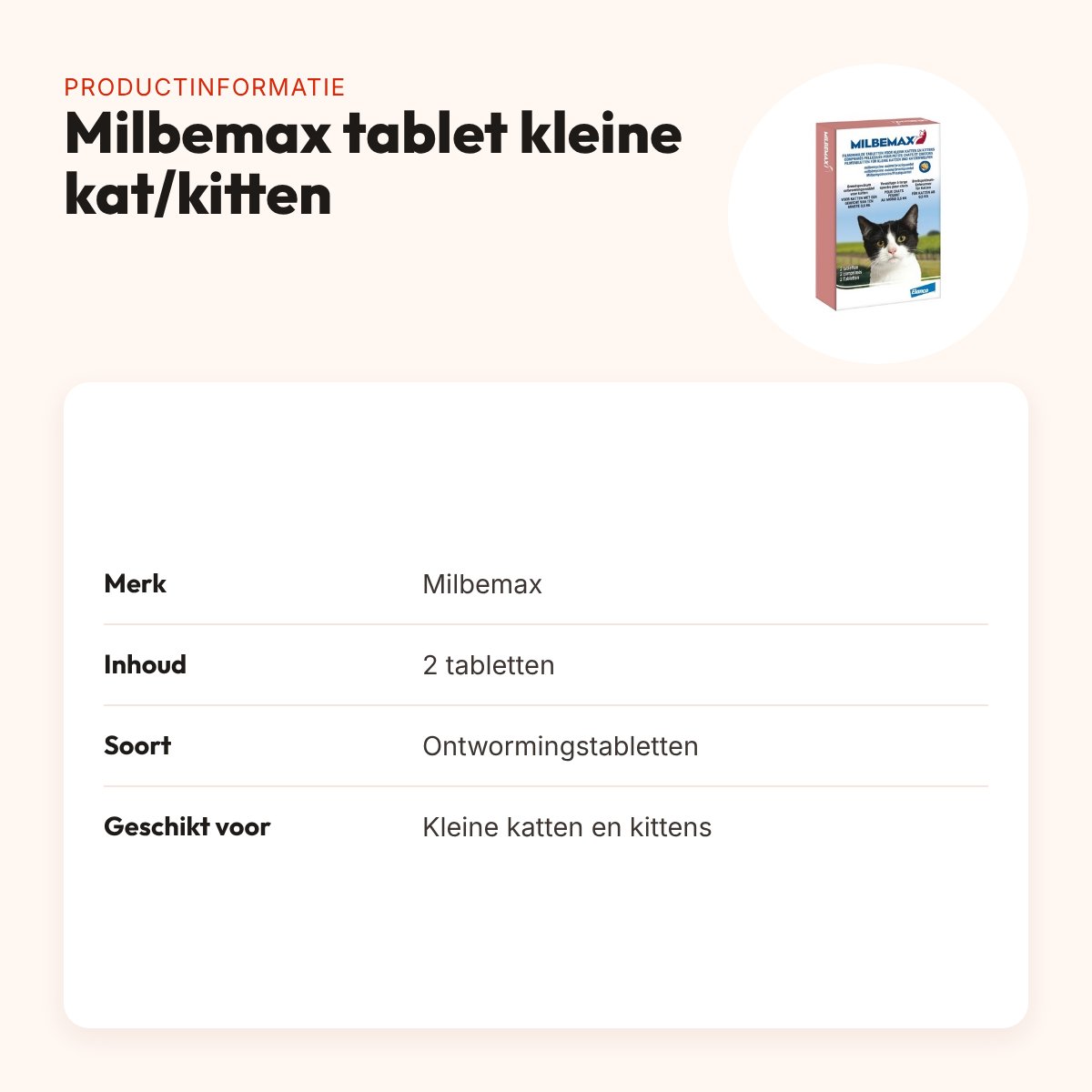 Milbemax ontwormingstabletten kleine kat en kitten – 2 tabletten – productinformatie
