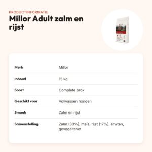 Millor hondenvoer Adult zalm en rijst 15 kg – complete brok – productinformatie