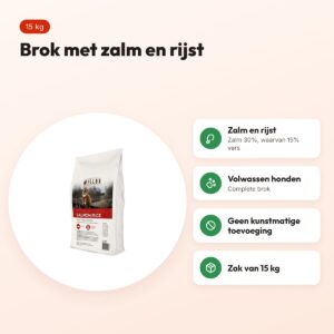 Millor hondenvoer Adult zalm en rijst 15 kg – complete brok – voordelen