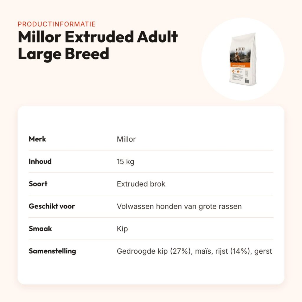 Millor hondenvoer Extruded Adult Maintenance Large Breed 15 kg – gevogelte – productinformatie