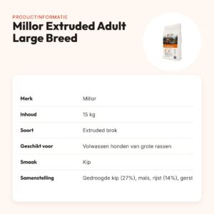 Millor hondenvoer Extruded Adult Maintenance Large Breed 15 kg – gevogelte – productinformatie