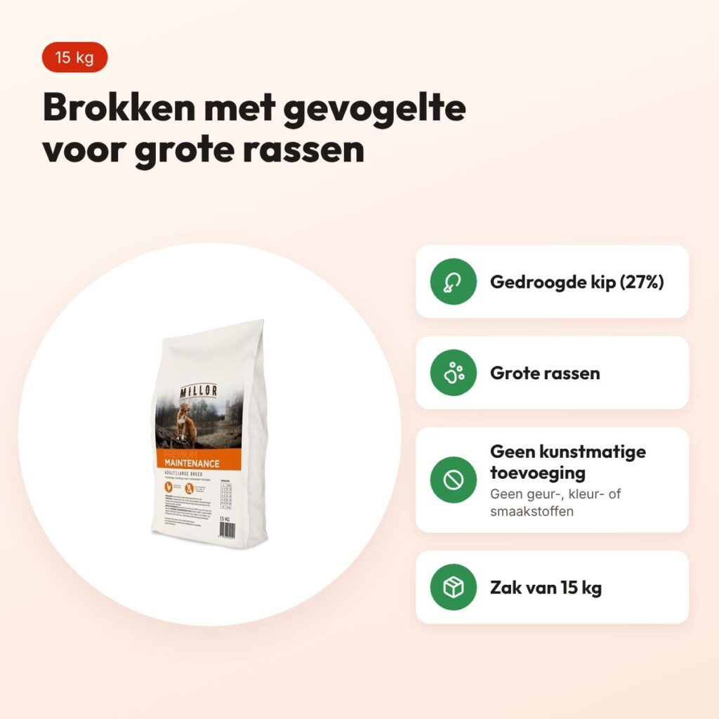 Millor hondenvoer Extruded Adult Maintenance Large Breed 15 kg – gevogelte – voordelen