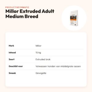 Millor hondenvoer Extruded Adult Maintenance Medium Breed 15 kg – gevogelte – productinformatie