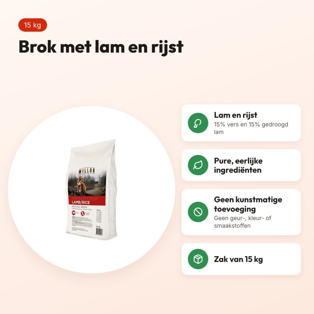 Millor hondenvoer Premium Extruded Fresh Adult lam en rijst 15 kg – voordelen