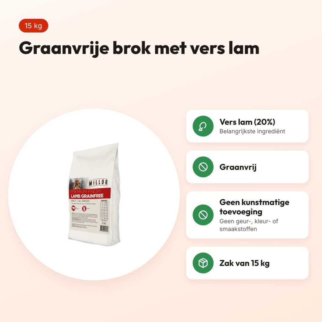 Millor hondenvoer Premium Fresh Adult lam 15 kg – graanvrij – voordelen
