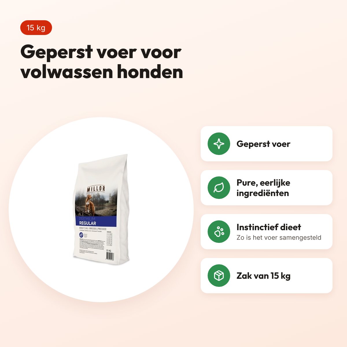 Millor hondenvoer Premium Pressed Adult Regular 15 kg – voordelen