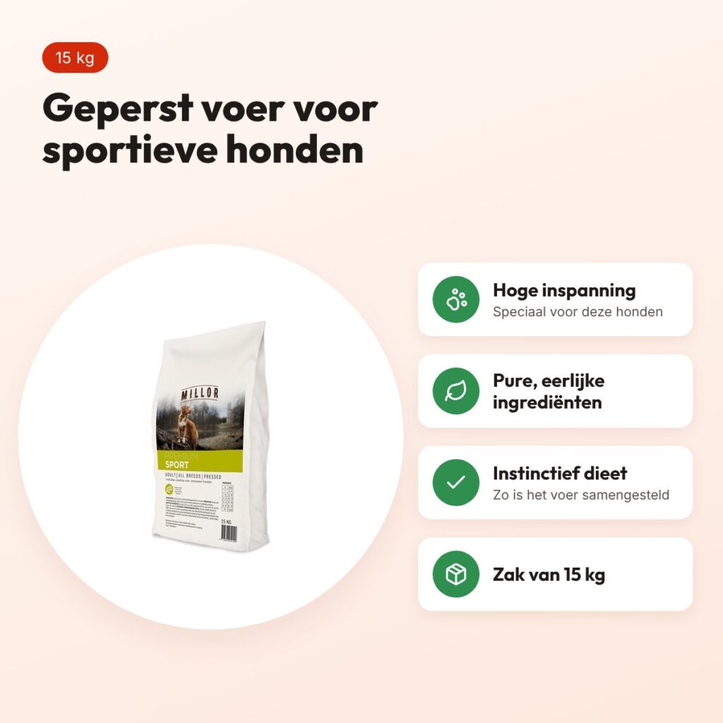 Millor hondenvoer Premium Pressed Adult Sport 15 kg – hoge inspanning – voordelen