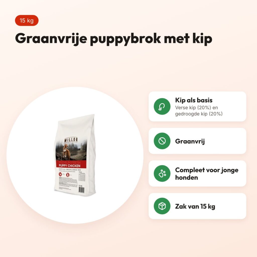 Millor hondenvoer Puppy kip 15 kg – graanvrij – voordelen