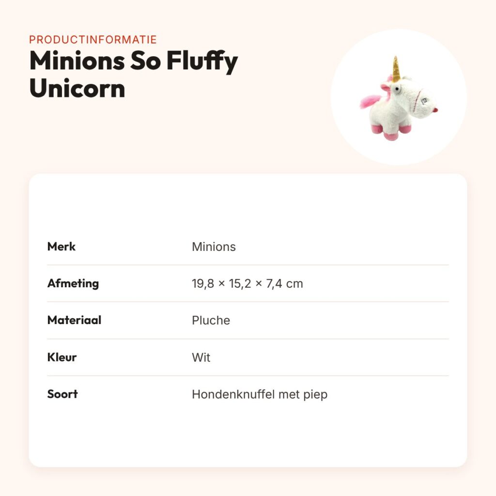 Minions hondenknuffel So Fluffy Unicorn pluche wit 19,8 x 15,2 x 7,4 cm – productinformatie