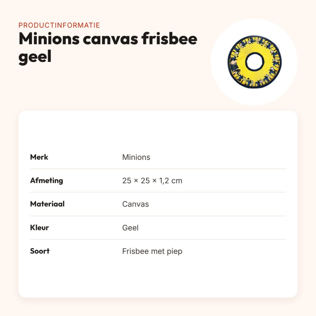 Minions hondenspeelgoed frisbee canvas geel 25 x 25 x 1,2 cm – met pieper – productinformatie