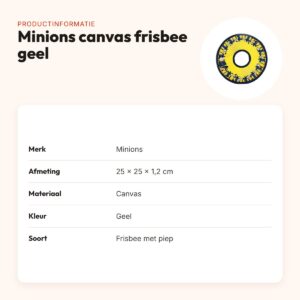 Minions hondenspeelgoed frisbee canvas geel 25 x 25 x 1,2 cm – met pieper – productinformatie