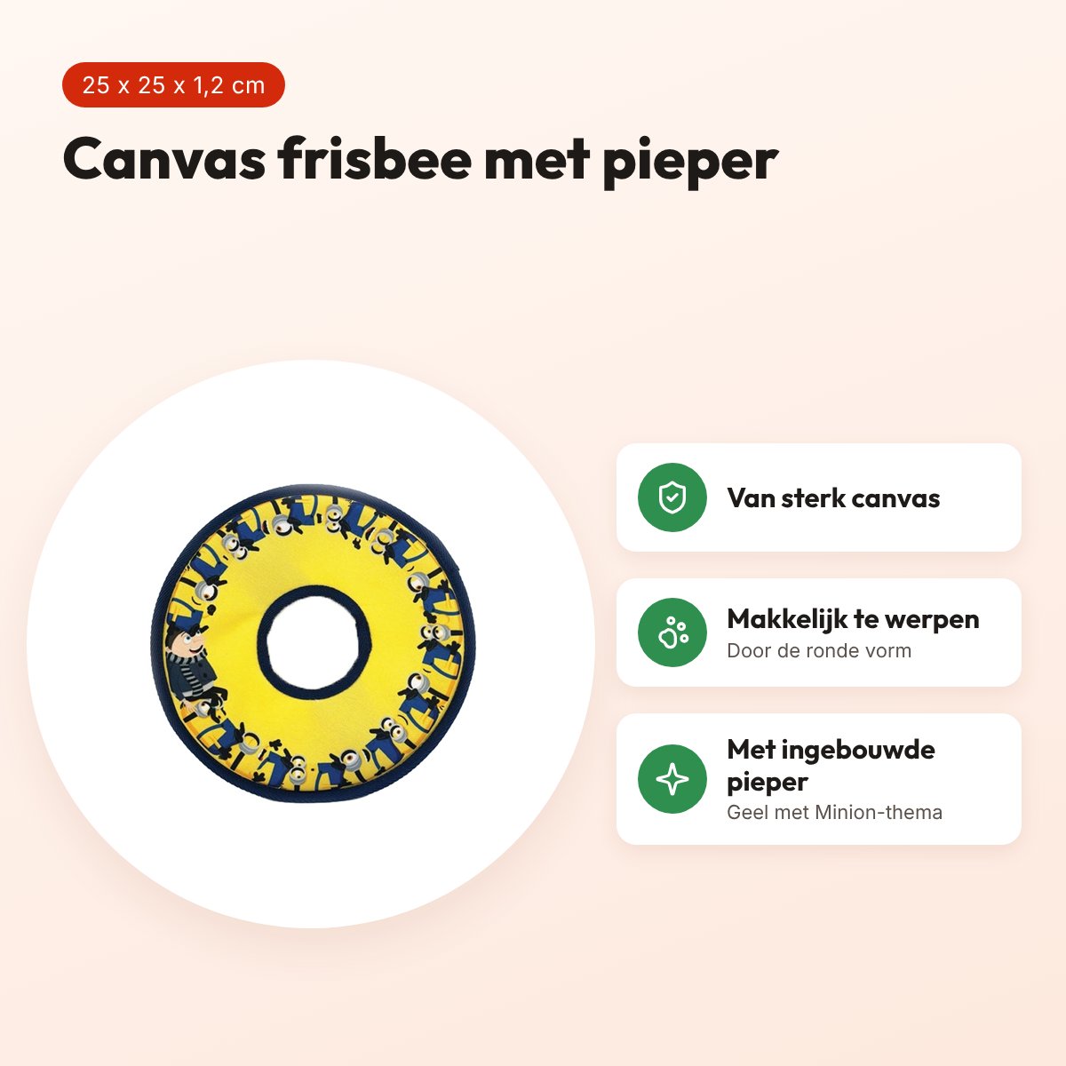 Minions hondenspeelgoed frisbee canvas geel 25 x 25 x 1,2 cm – met pieper – voordelen