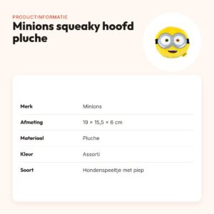 Minions hondenspeelgoed squeaky hoofd pluche assorti 19 x 15,5 x 6 cm – productinformatie