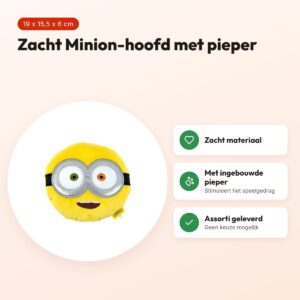 Minions hondenspeelgoed squeaky hoofd pluche assorti 19 x 15,5 x 6 cm – voordelen