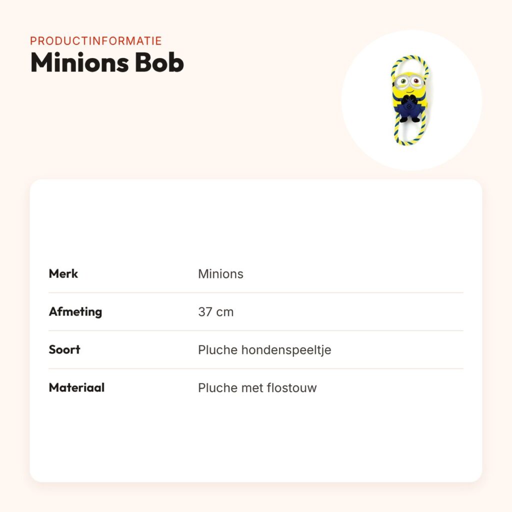 Minions hondenspeeltje Bob 37 cm – pluche met flostouw – productinformatie