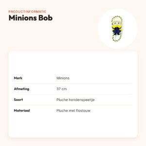 Minions hondenspeeltje Bob 37 cm – pluche met flostouw – productinformatie