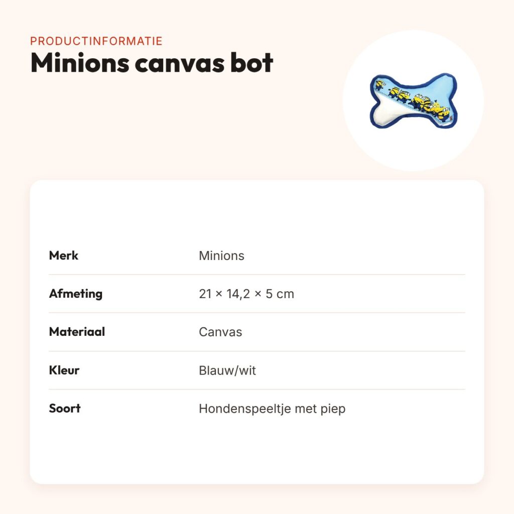 Minions hondenspeeltje canvas bot met piep blauw/wit 21 x 14,2 x 5 cm – productinformatie