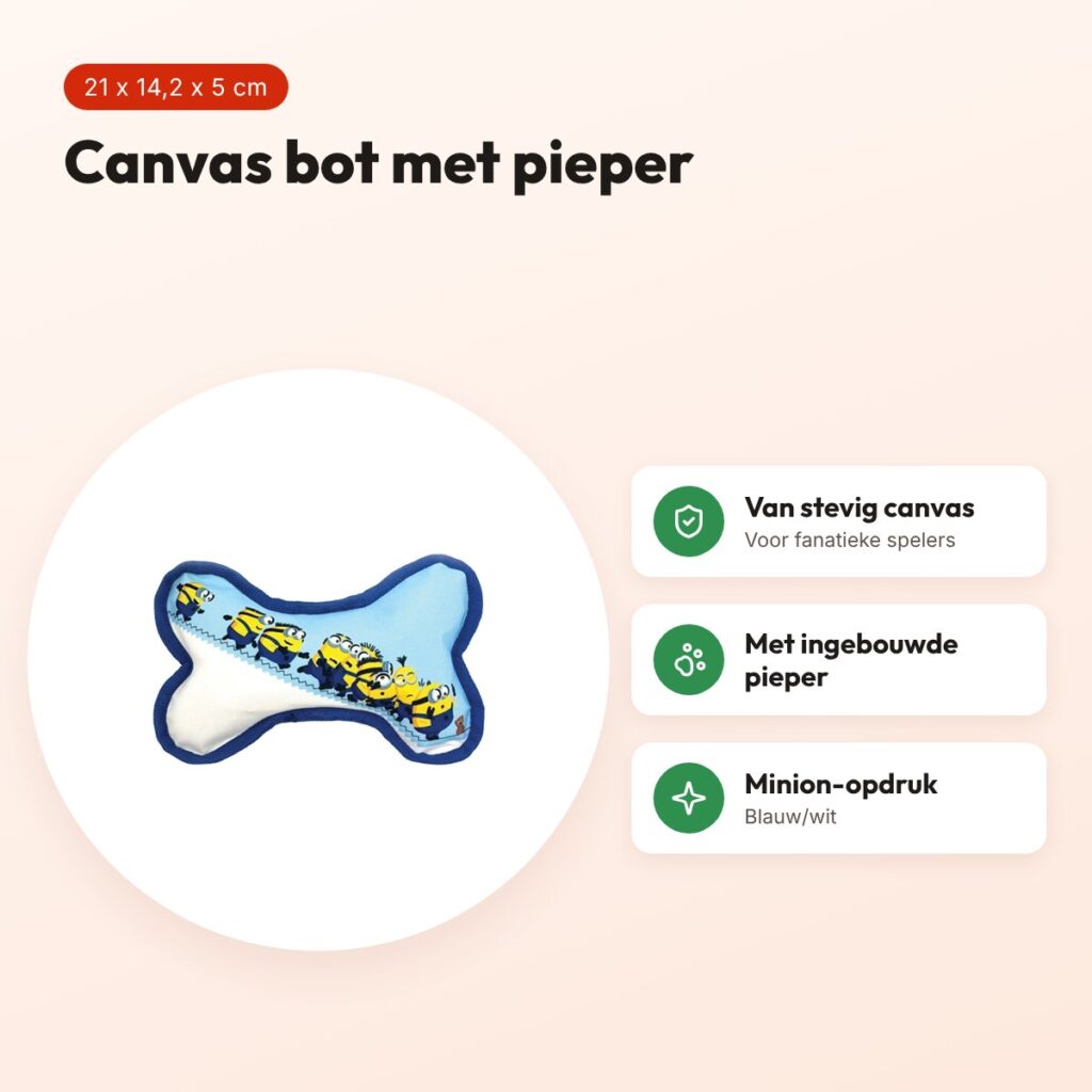 Minions hondenspeeltje canvas bot met piep blauw/wit 21 x 14,2 x 5 cm – voordelen