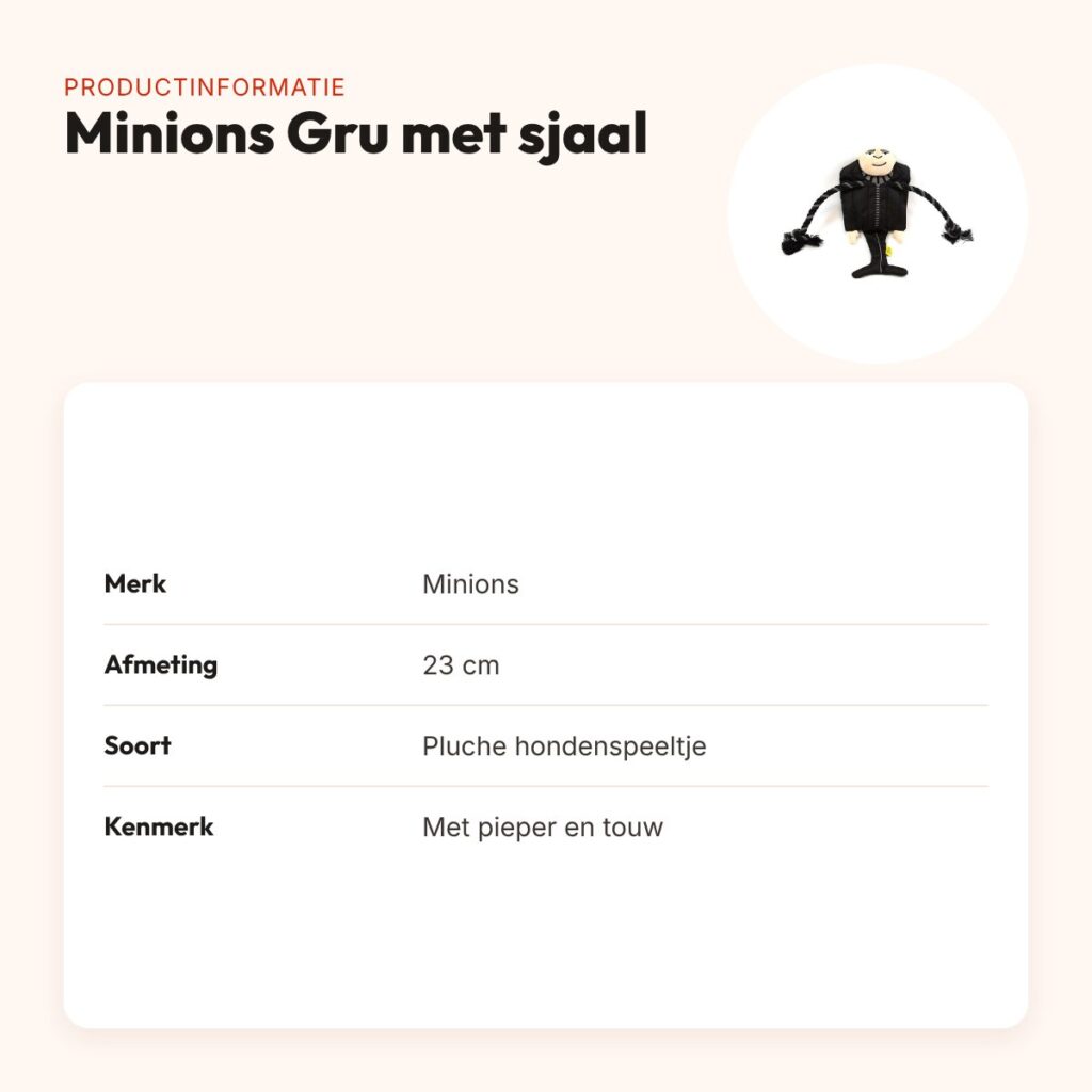 Minions hondenspeeltje Gru met sjaal 23 cm – pluche met pieper – productinformatie