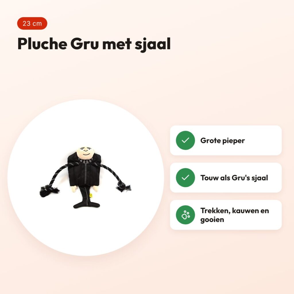 Minions hondenspeeltje Gru met sjaal 23 cm – pluche met pieper – voordelen