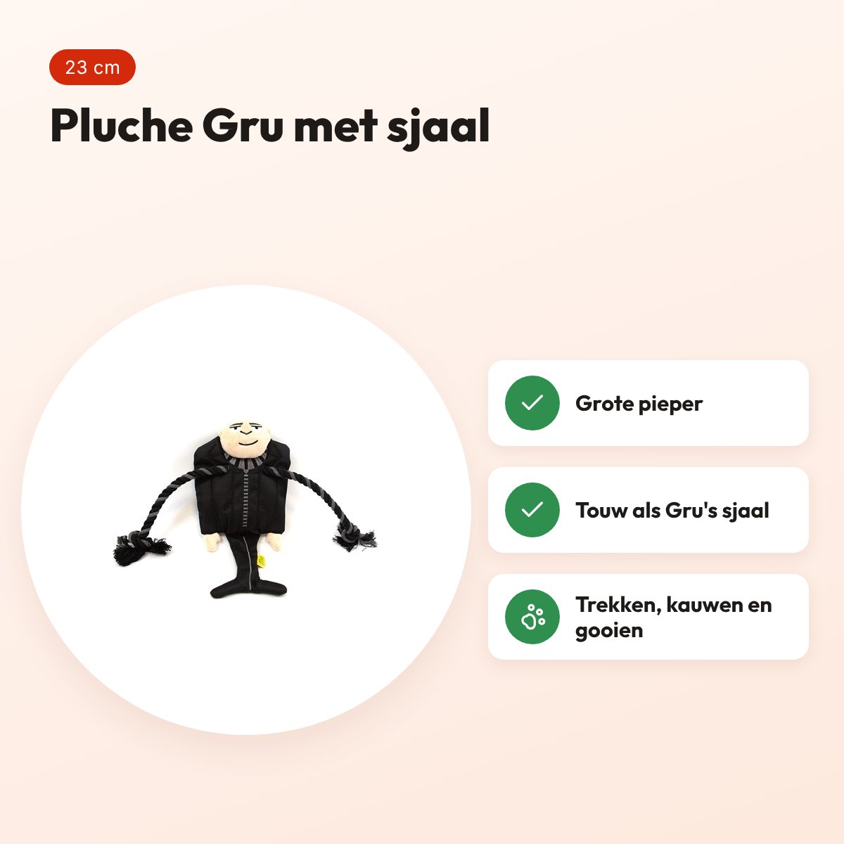 Minions hondenspeeltje Gru met sjaal 23 cm – pluche met pieper – voordelen