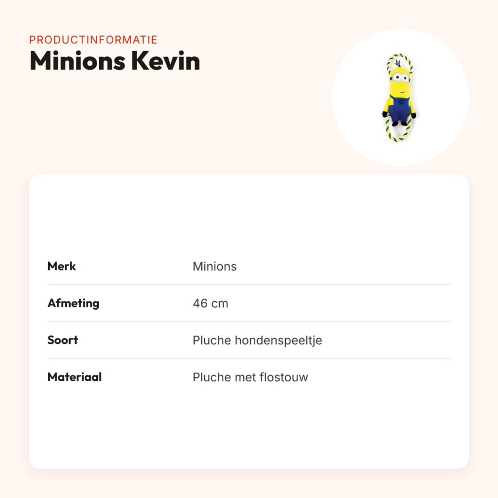Minions hondenspeeltje Kevin 46 cm – pluche met flostouw – productinformatie
