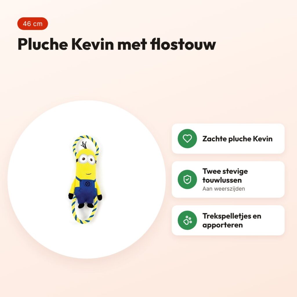 Minions hondenspeeltje Kevin 46 cm – pluche met flostouw – voordelen