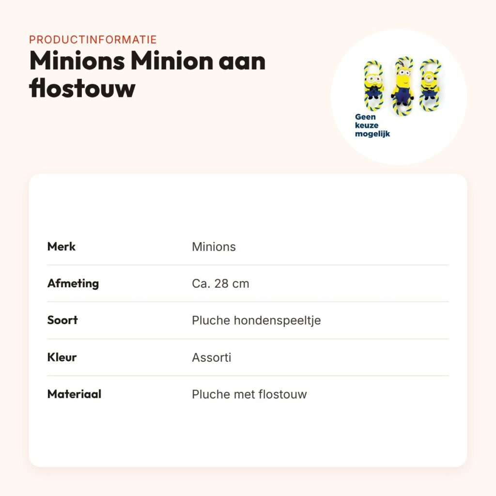 Minions hondenspeeltje pluche Minion aan flostouw 28 cm – assorti – productinformatie