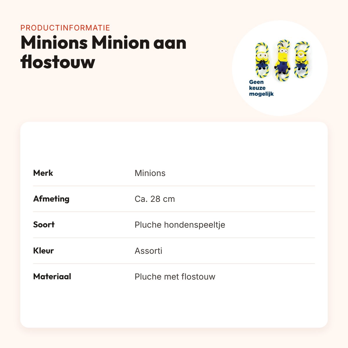 Minions hondenspeeltje pluche Minion aan flostouw 28 cm – assorti – productinformatie