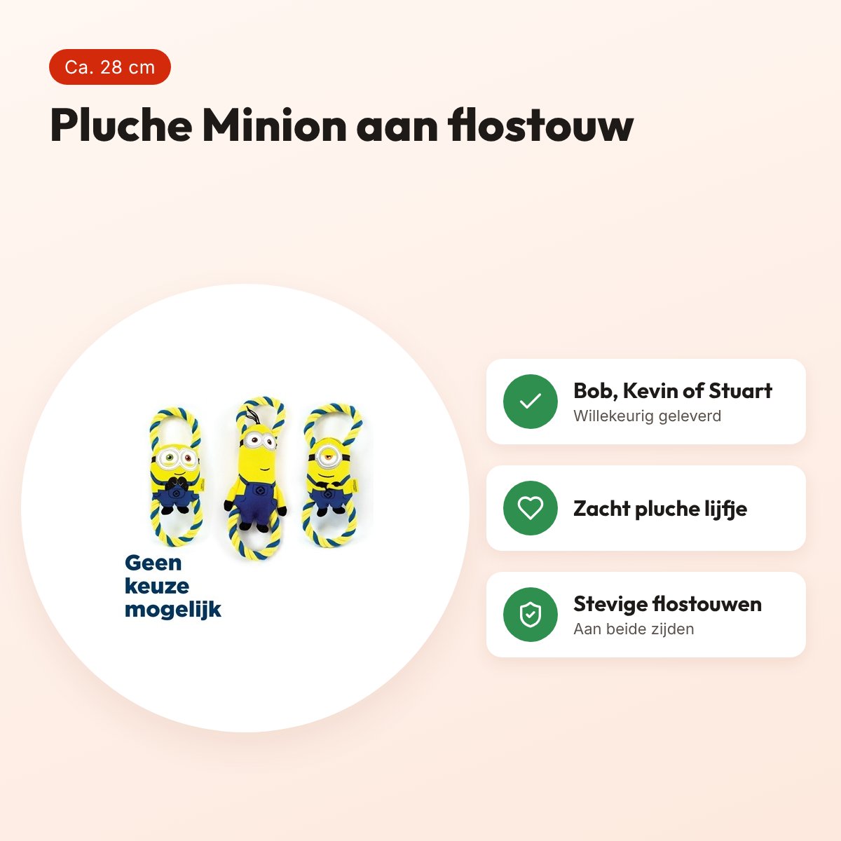 Minions hondenspeeltje pluche Minion aan flostouw 28 cm – assorti – voordelen