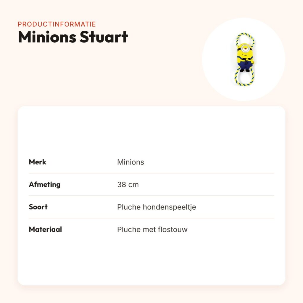 Minions hondenspeeltje Stuart 38 cm – pluche met flostouw – productinformatie