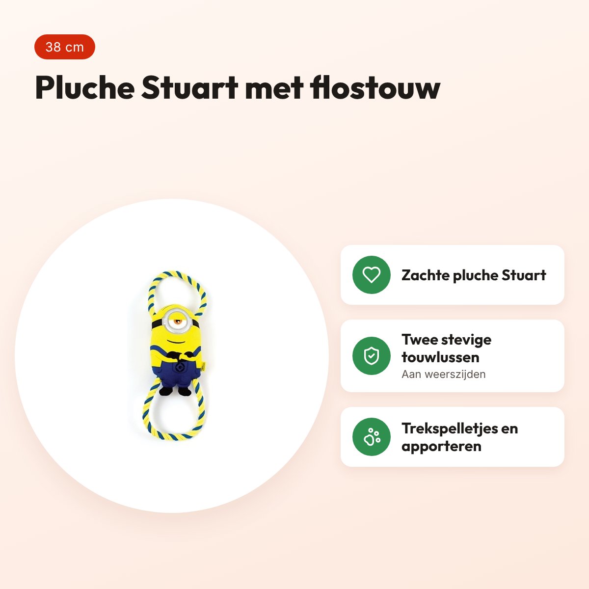 Minions hondenspeeltje Stuart 38 cm – pluche met flostouw – voordelen