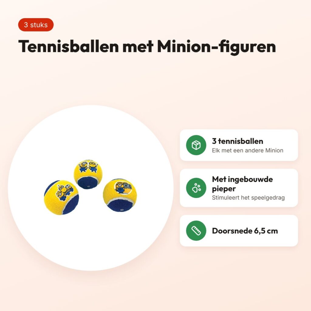 Minions tennisballen hond met pieper geel/blauw 6,5 cm – 3 stuks – voordelen