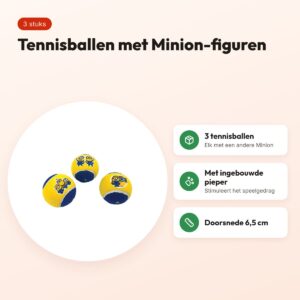 Minions tennisballen hond met pieper geel/blauw 6,5 cm – 3 stuks – voordelen