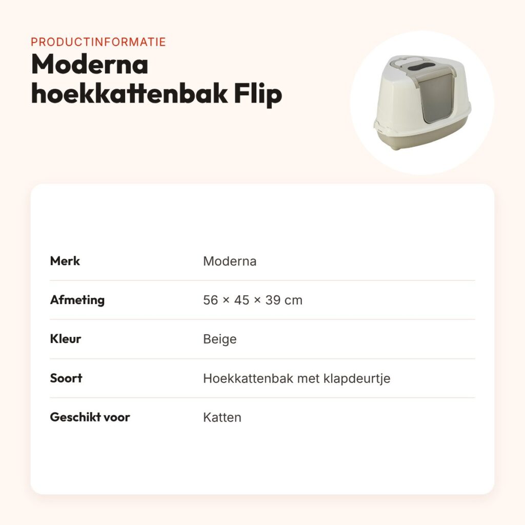 Moderna hoekkattenbak Flip beige 56 x 45 x 39 cm – met klapdeurtje – productinformatie