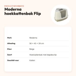 Moderna hoekkattenbak Flip beige 56 x 45 x 39 cm – met klapdeurtje – productinformatie
