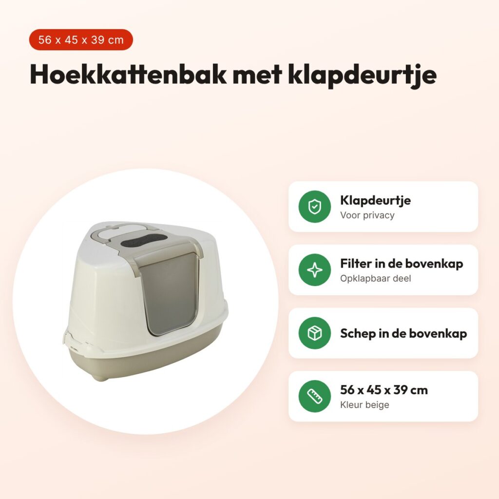 Moderna hoekkattenbak Flip beige 56 x 45 x 39 cm – met klapdeurtje – voordelen