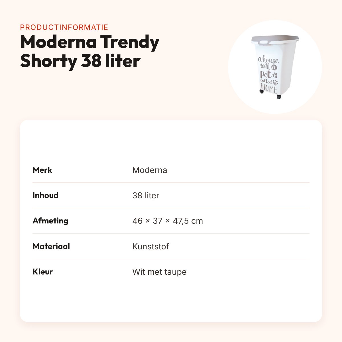 Moderna voercontainer Trendy Shorty Pet Wisdom 38 liter – met wieltjes – productinformatie