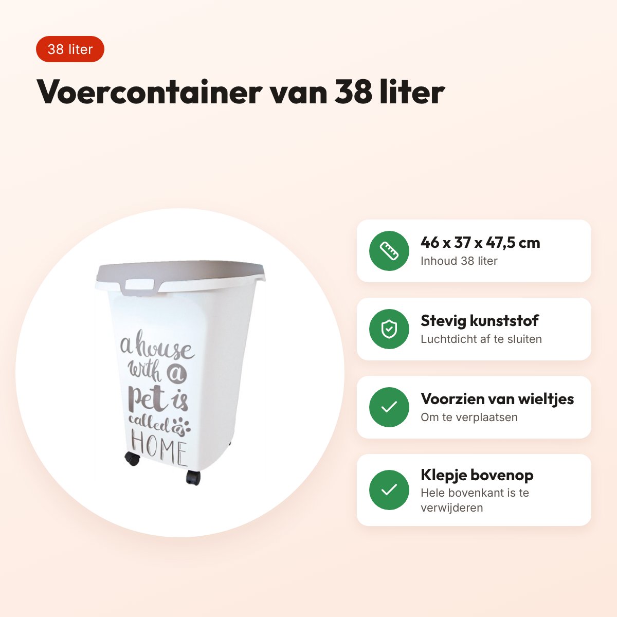 Moderna voercontainer Trendy Shorty Pet Wisdom 38 liter – met wieltjes – voordelen
