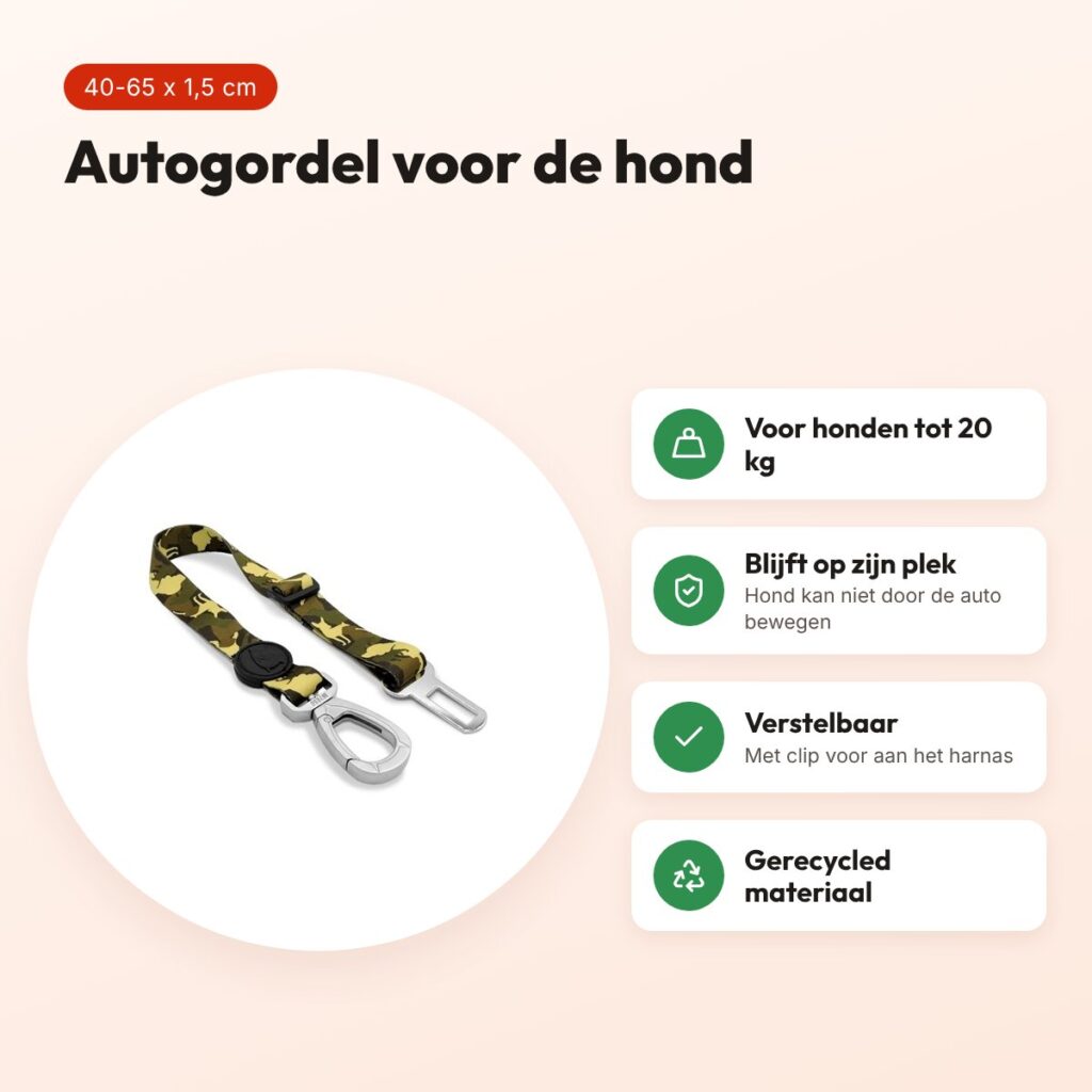 Morso autogordel hond Full Metal Dog bruin 40-65 x 1,5 cm – tot 20 kg – voordelen