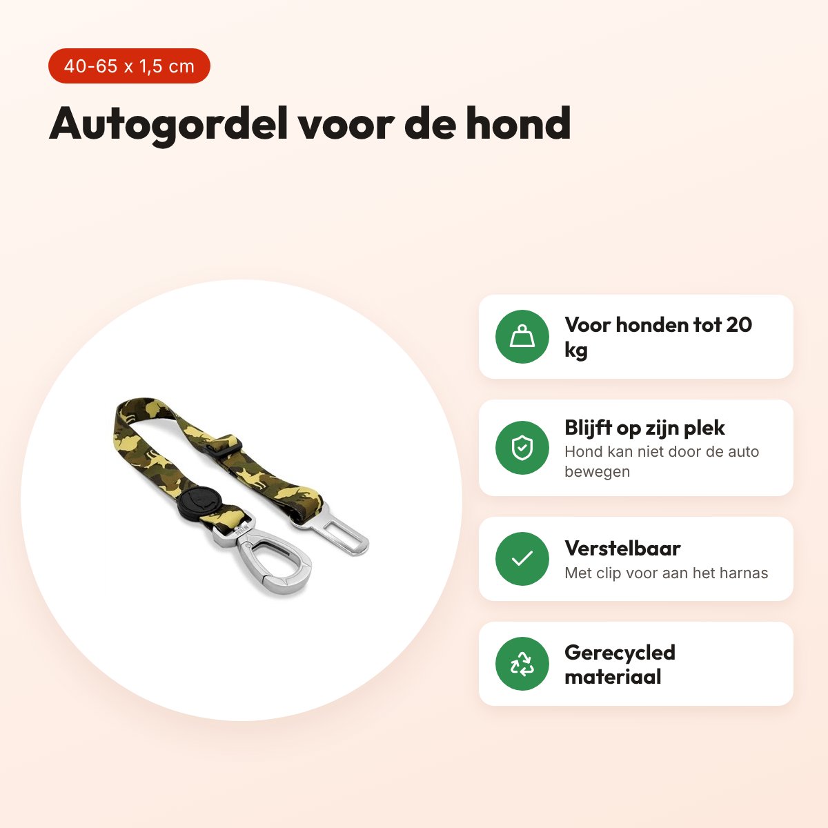 Morso autogordel hond Full Metal Dog bruin 40-65 x 1,5 cm – tot 20 kg – voordelen