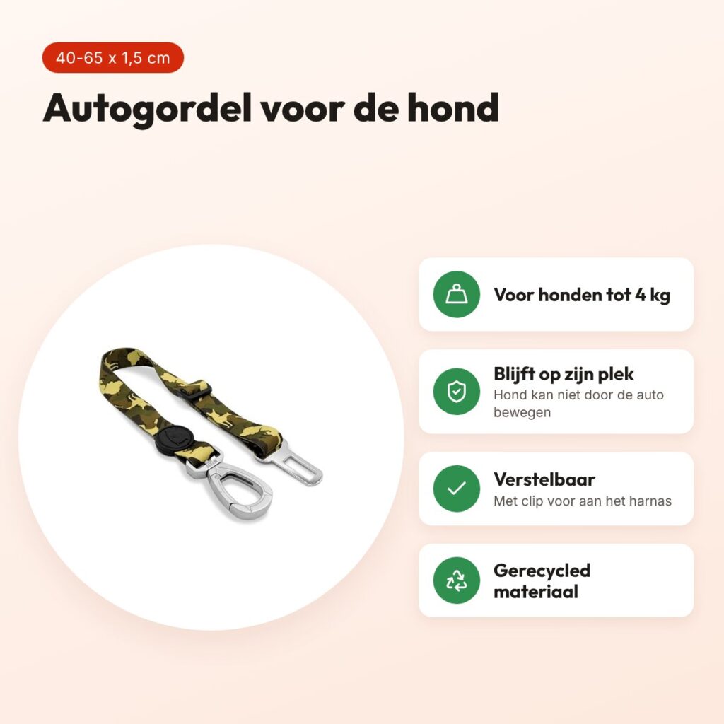 Morso autogordel hond Full Metal Dog bruin 40-65 x 1,5 cm – tot 4 kg – voordelen