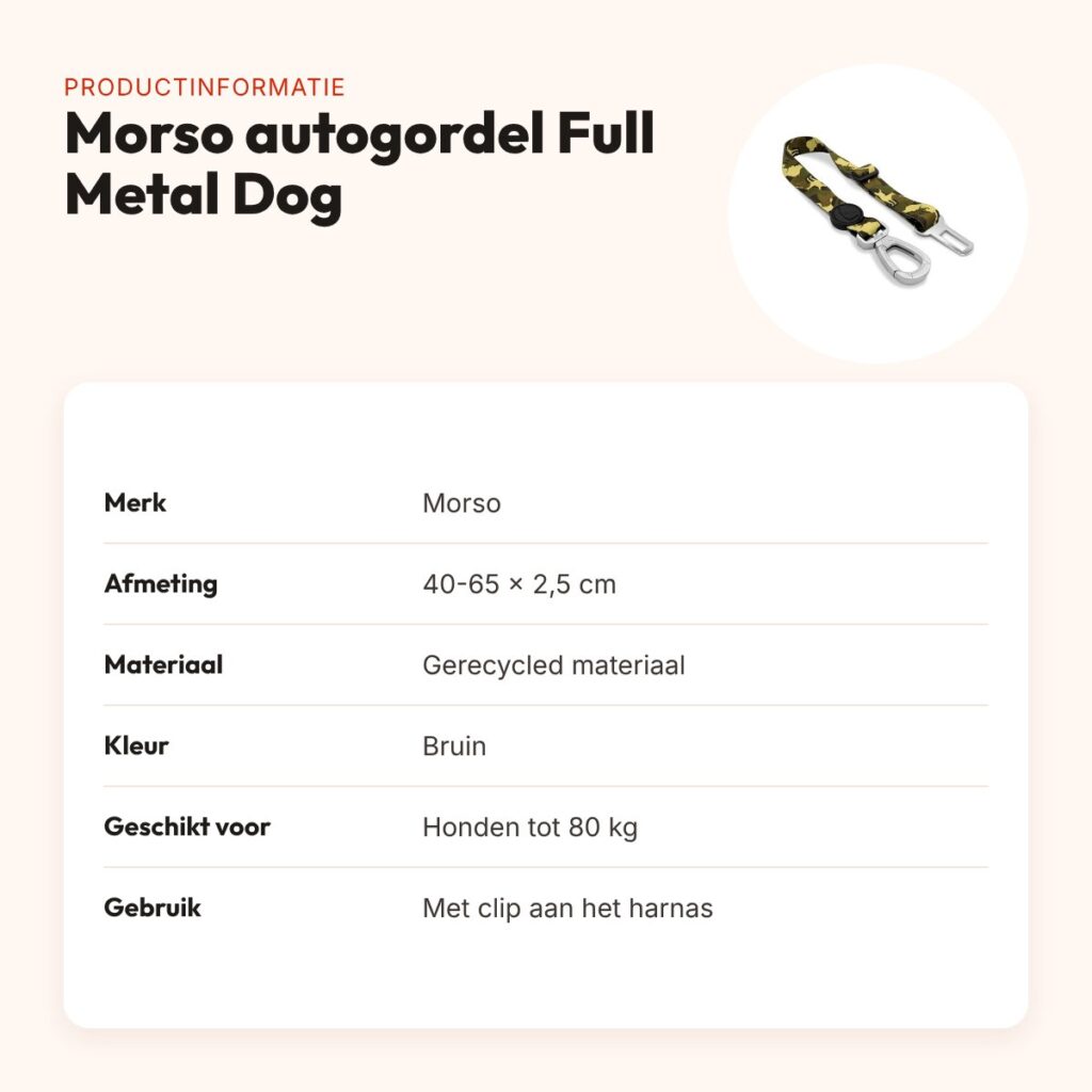 Morso autogordel hond Full Metal Dog bruin 40-65 x 2,5 cm – tot 80 kg – productinformatie