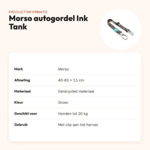 Morso autogordel hond Ink Tank groen 40-65 x 1,5 cm – gerecycled, tot 20 kg – productinformatie