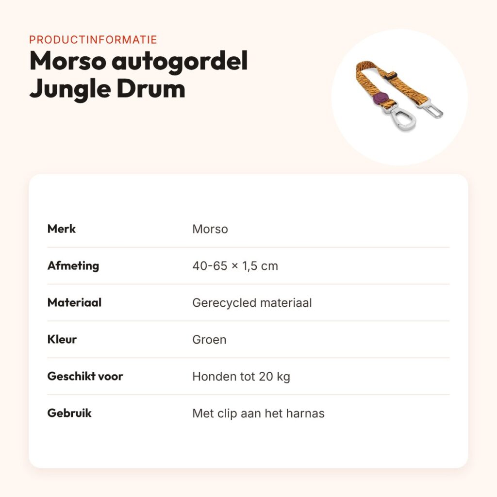 Morso autogordel hond Jungle Drum groen 40-65 x 1,5 cm – tot 20 kg – productinformatie