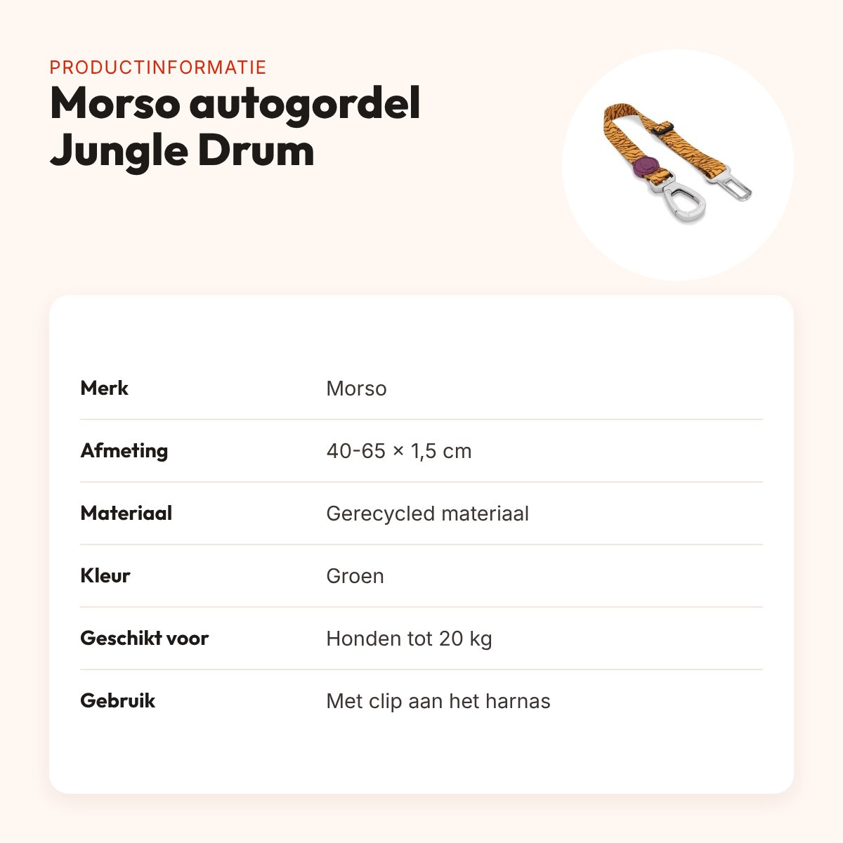 Morso autogordel hond Jungle Drum groen 40-65 x 1,5 cm – tot 20 kg – productinformatie