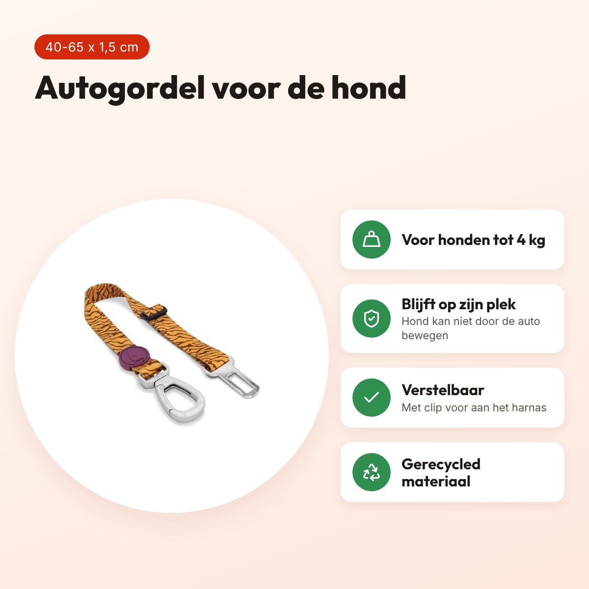 Morso autogordel hond Jungle Drum groen 40-65 x 1,5 cm – tot 4 kg – voordelen