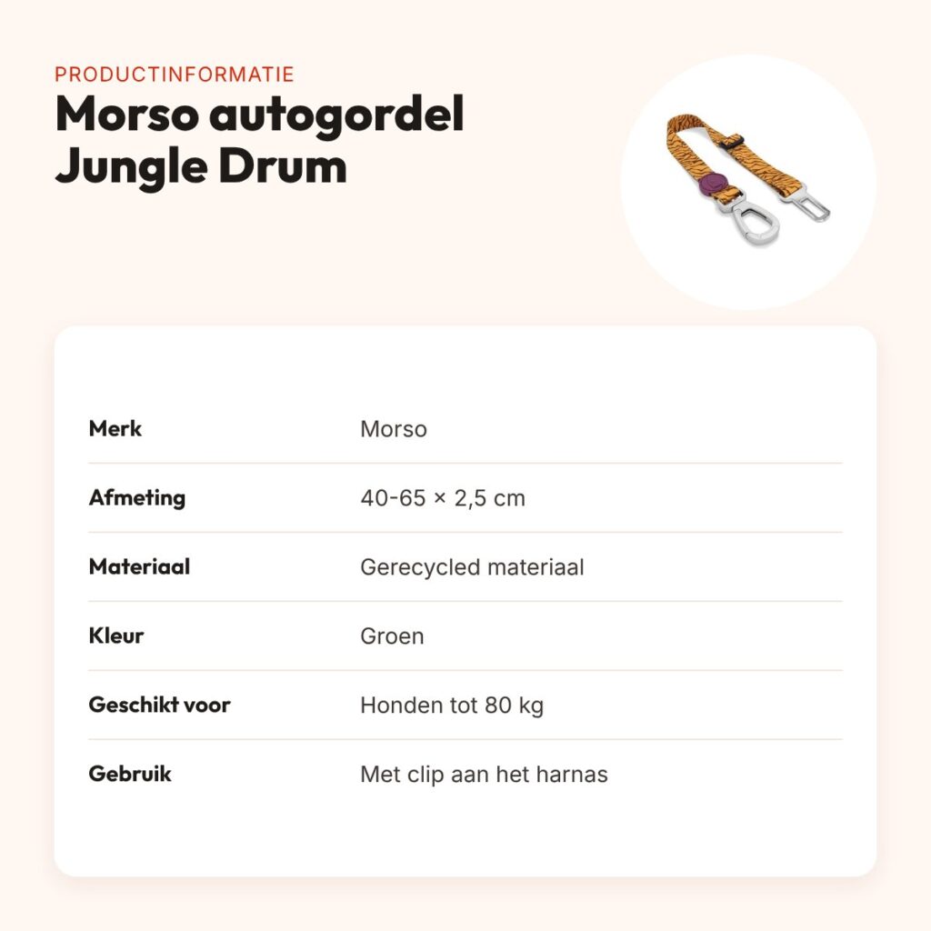 Morso autogordel hond Jungle Drum groen 40-65 x 2,5 cm – tot 80 kg – productinformatie