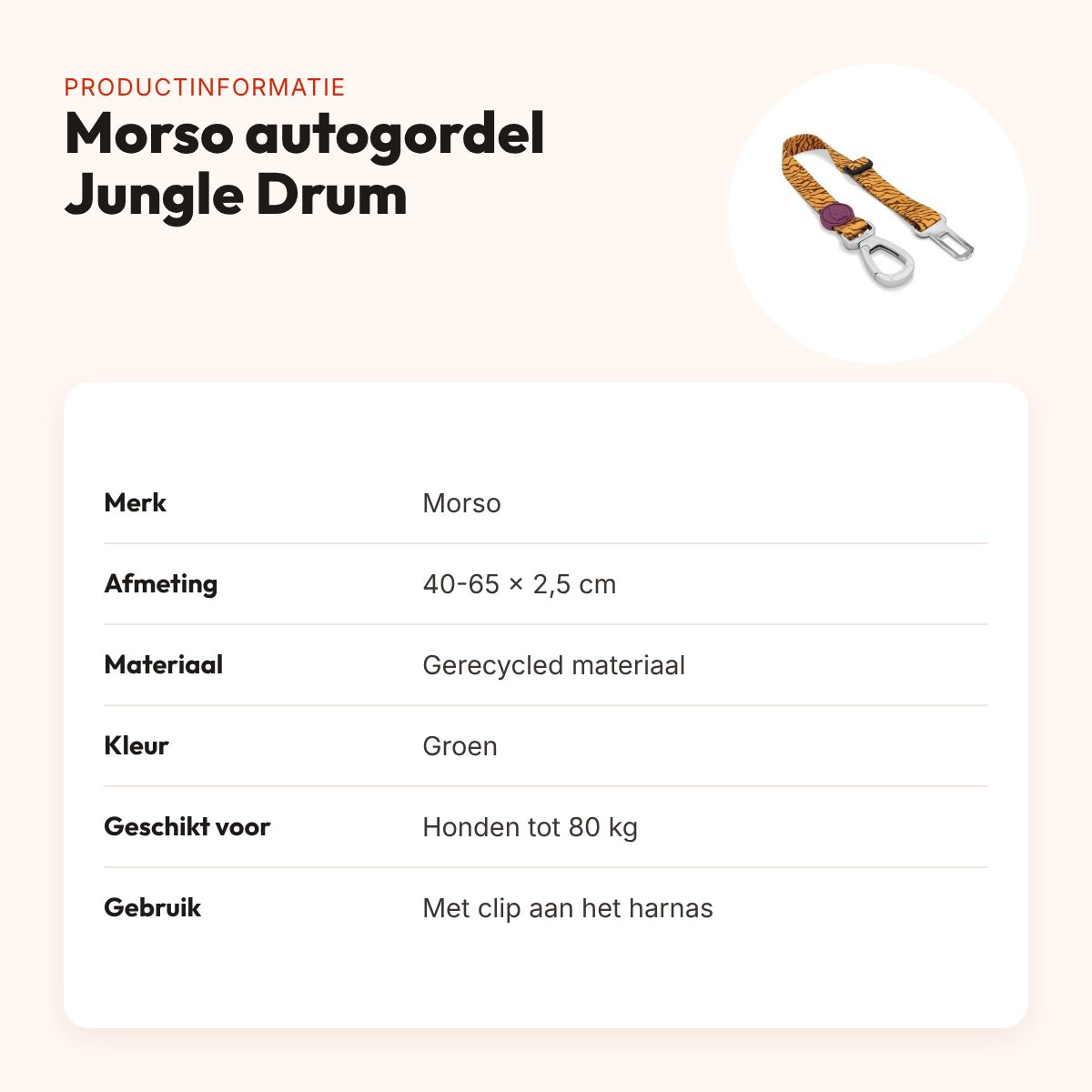 Morso autogordel hond Jungle Drum groen 40-65 x 2,5 cm – tot 80 kg – productinformatie